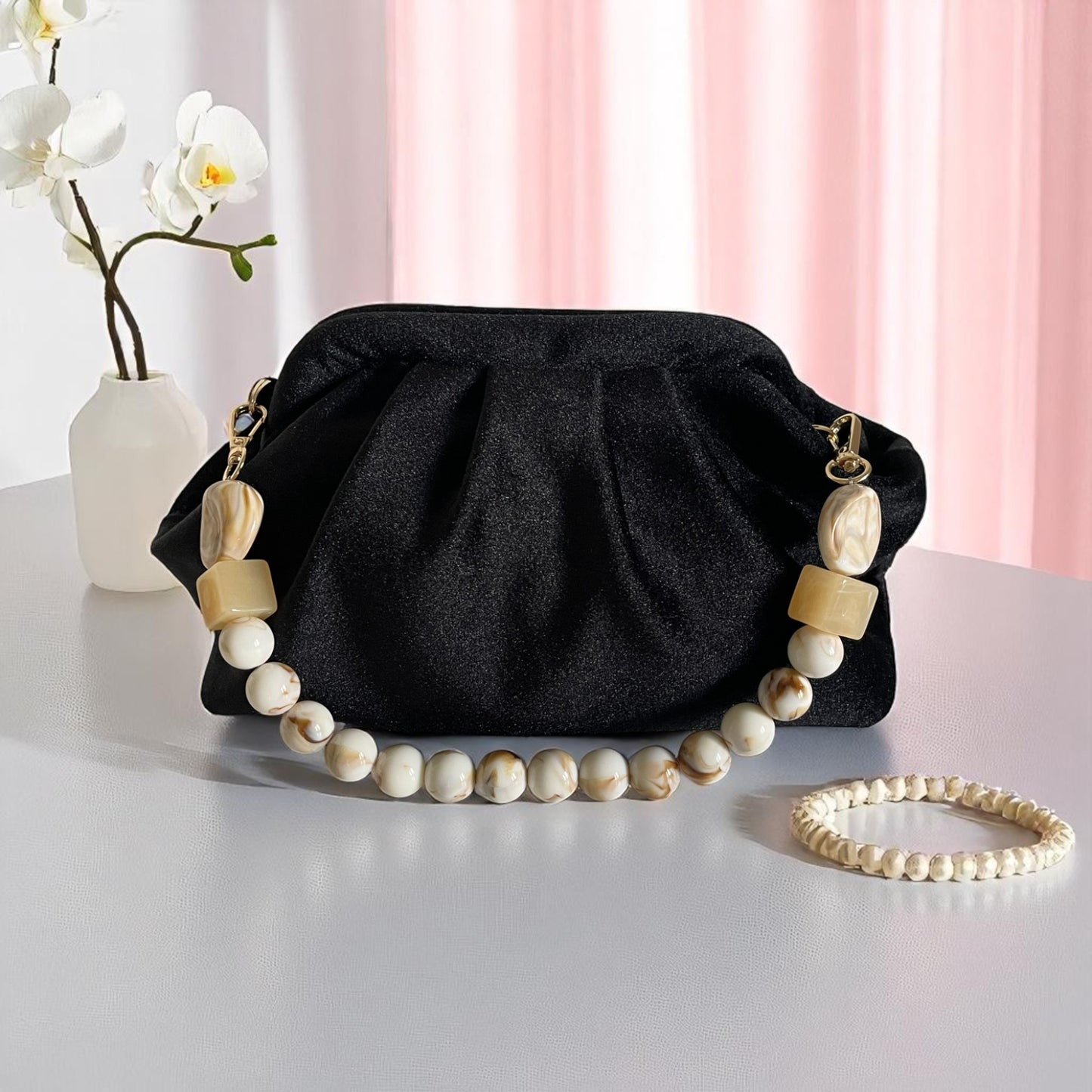 Handmade Midnight Velvet Clutch Bag – Black (13x6.7x5.5 in)