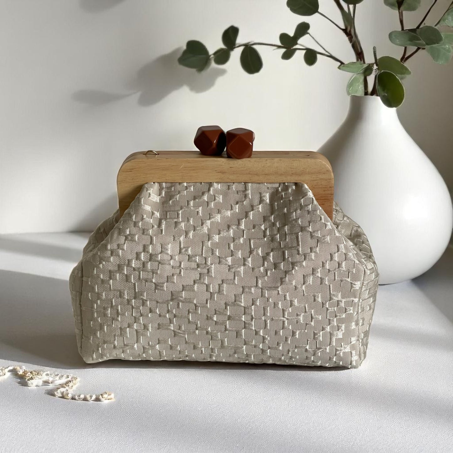 Terra Woven Clutch – Handmade with Wooden Frame Closure