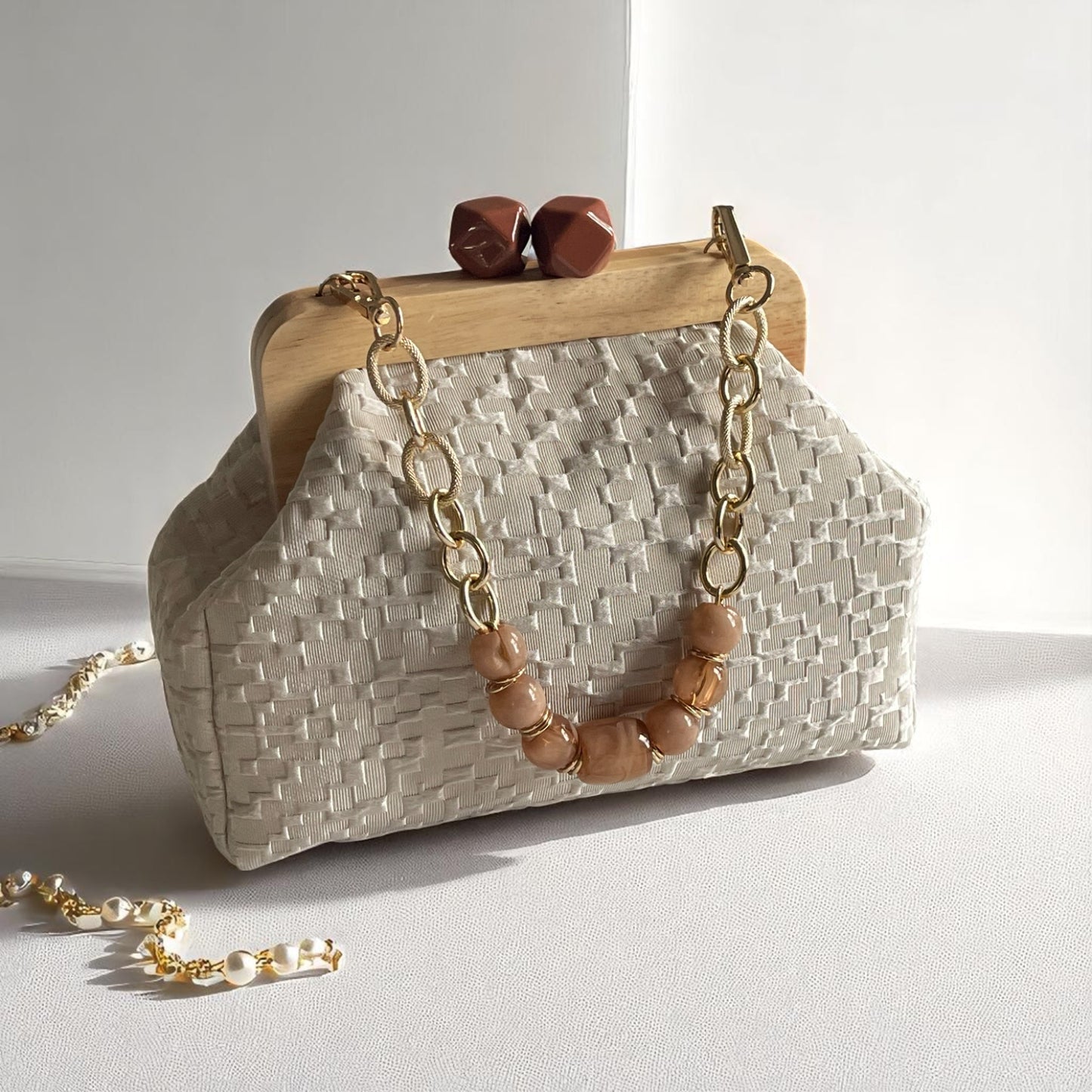 Terra Woven Clutch – Handmade with Wooden Frame Closure