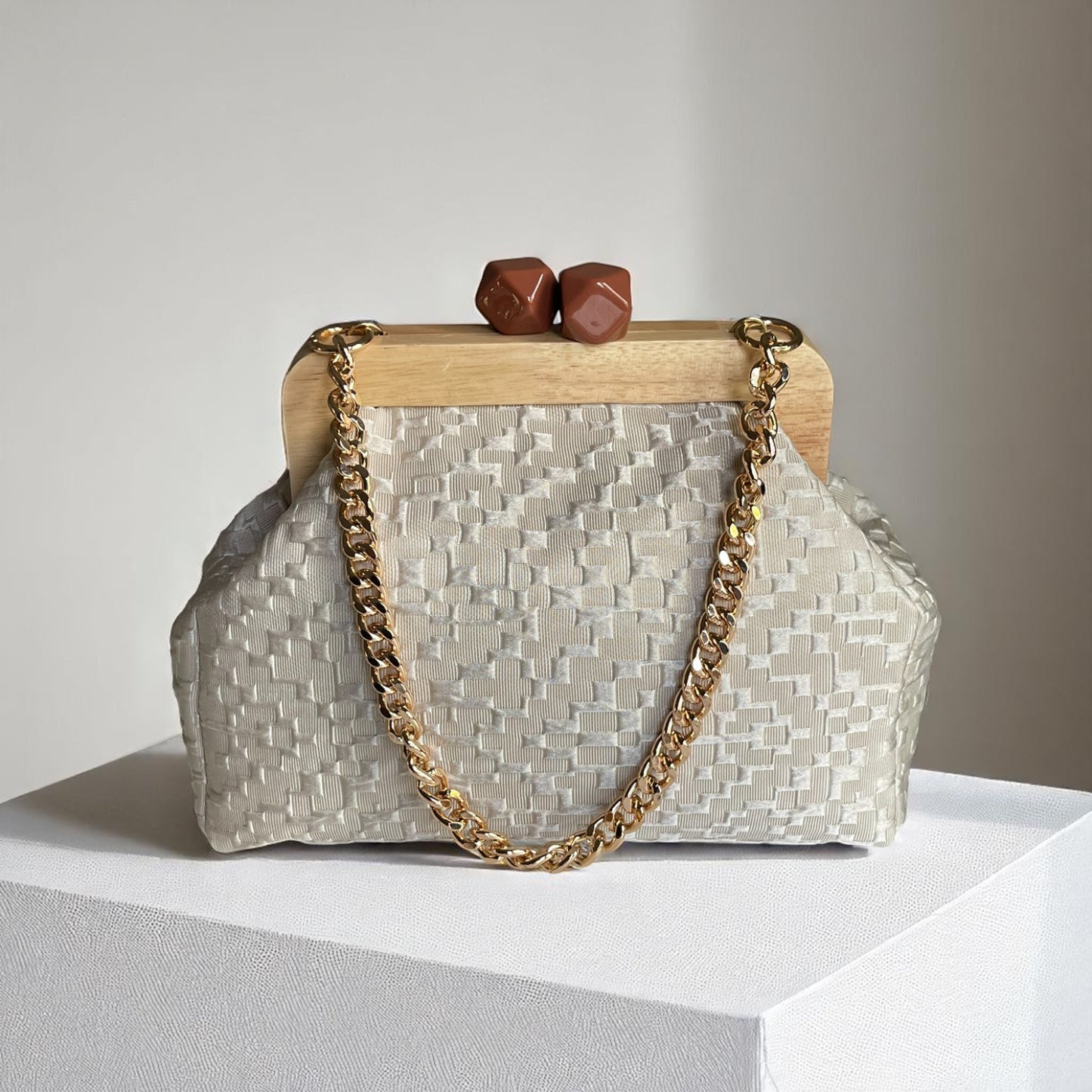 Terra Woven Clutch – Handmade with Wooden Frame Closure