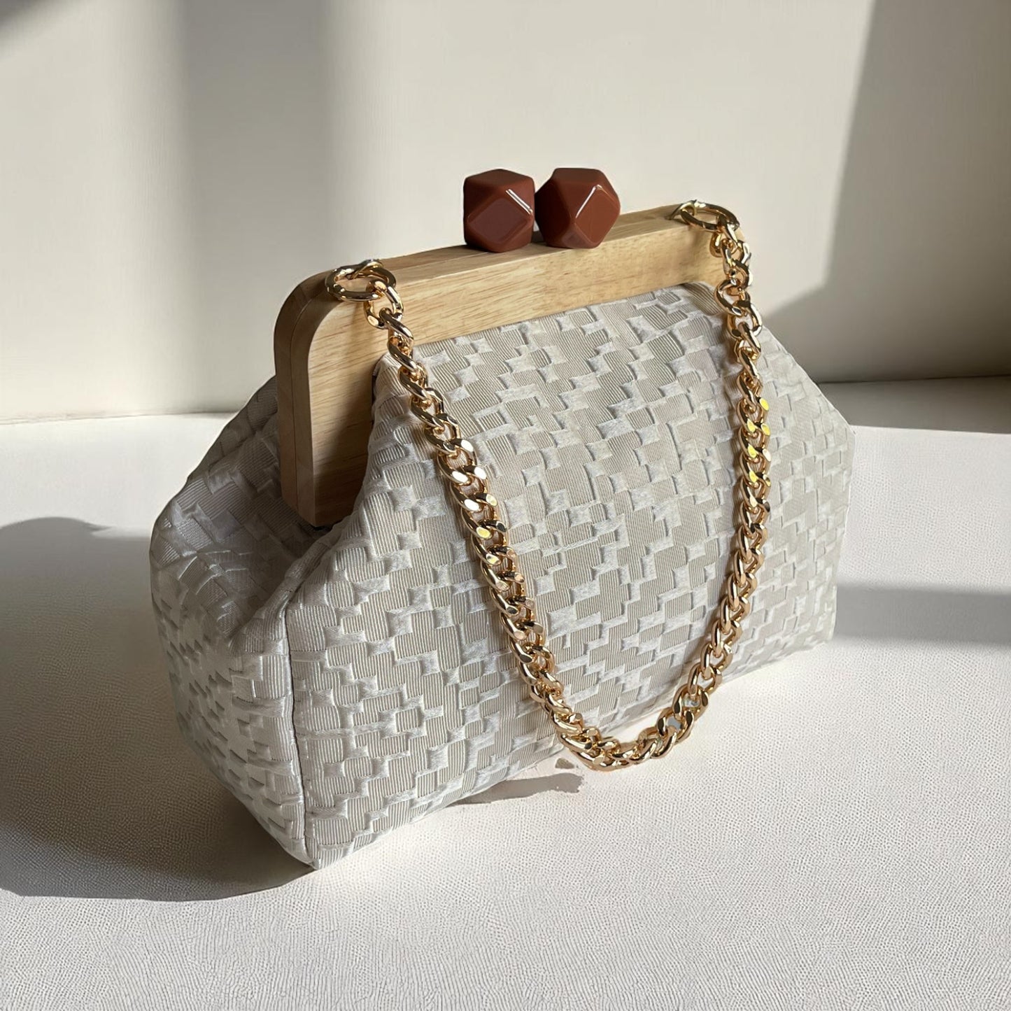 Terra Woven Clutch – Handmade with Wooden Frame Closure