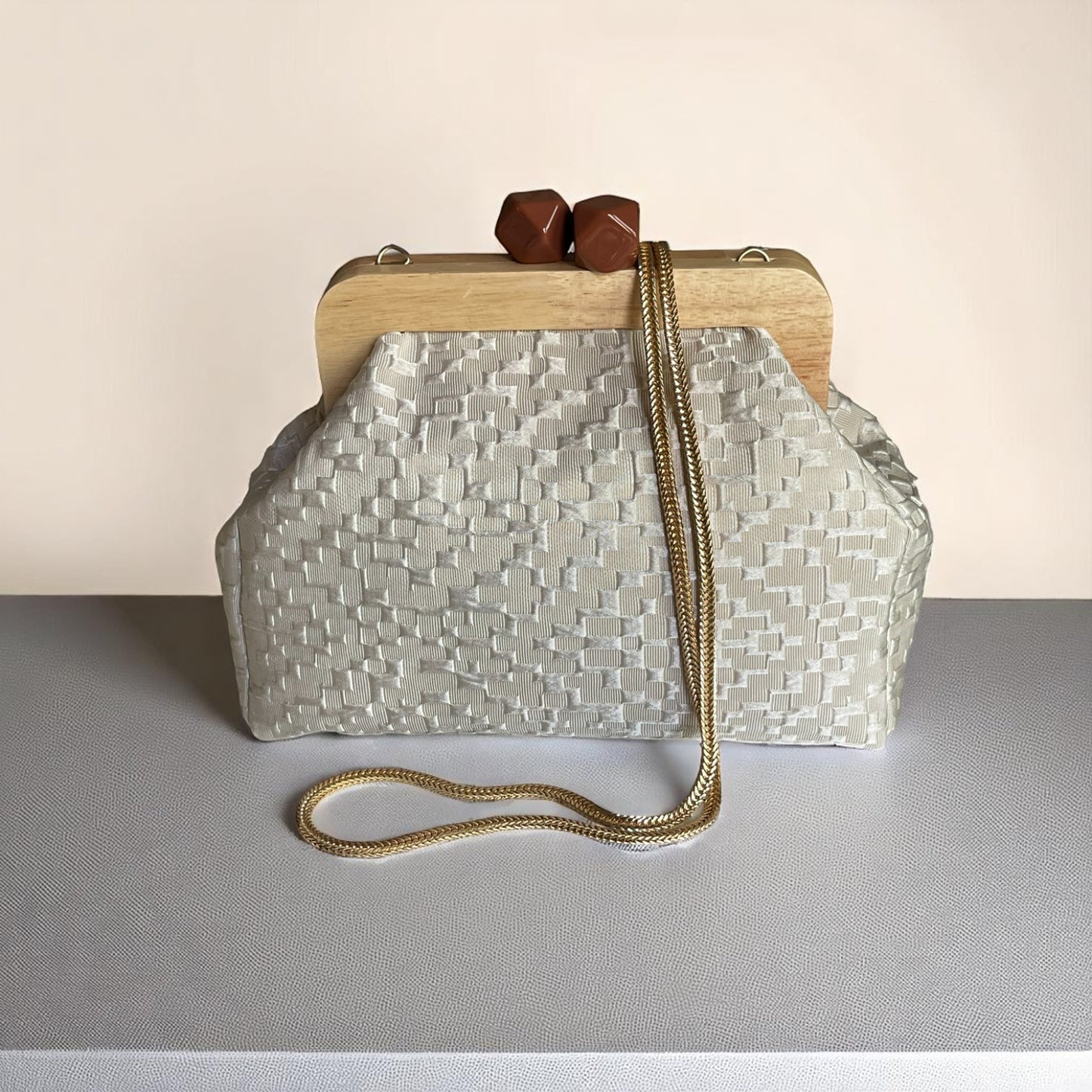Terra Woven Clutch – Handmade with Wooden Frame Closure