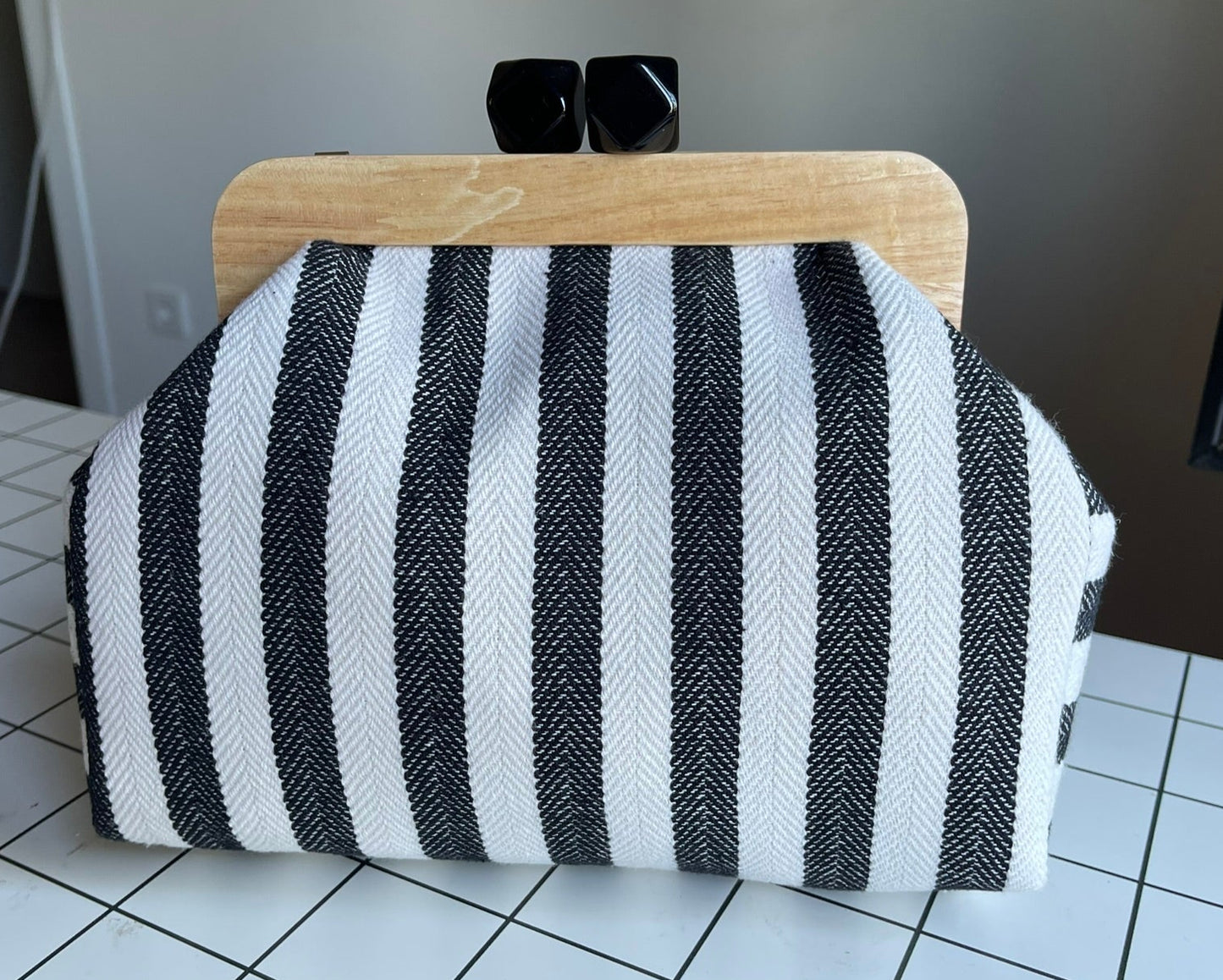 Black Stripe Cotton Canvas Bag Set – Tote, Clutch & Pouch Trio