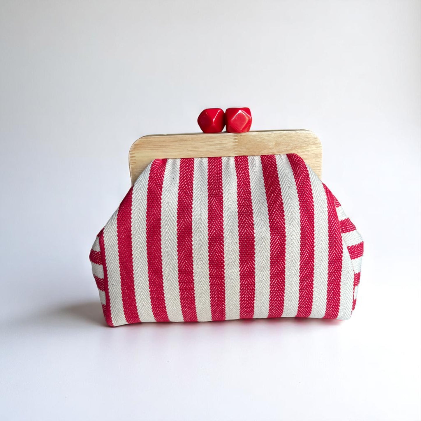 Red Stripe Cotton Canvas Bag Set – Tote, Clutch & Pouch Trio