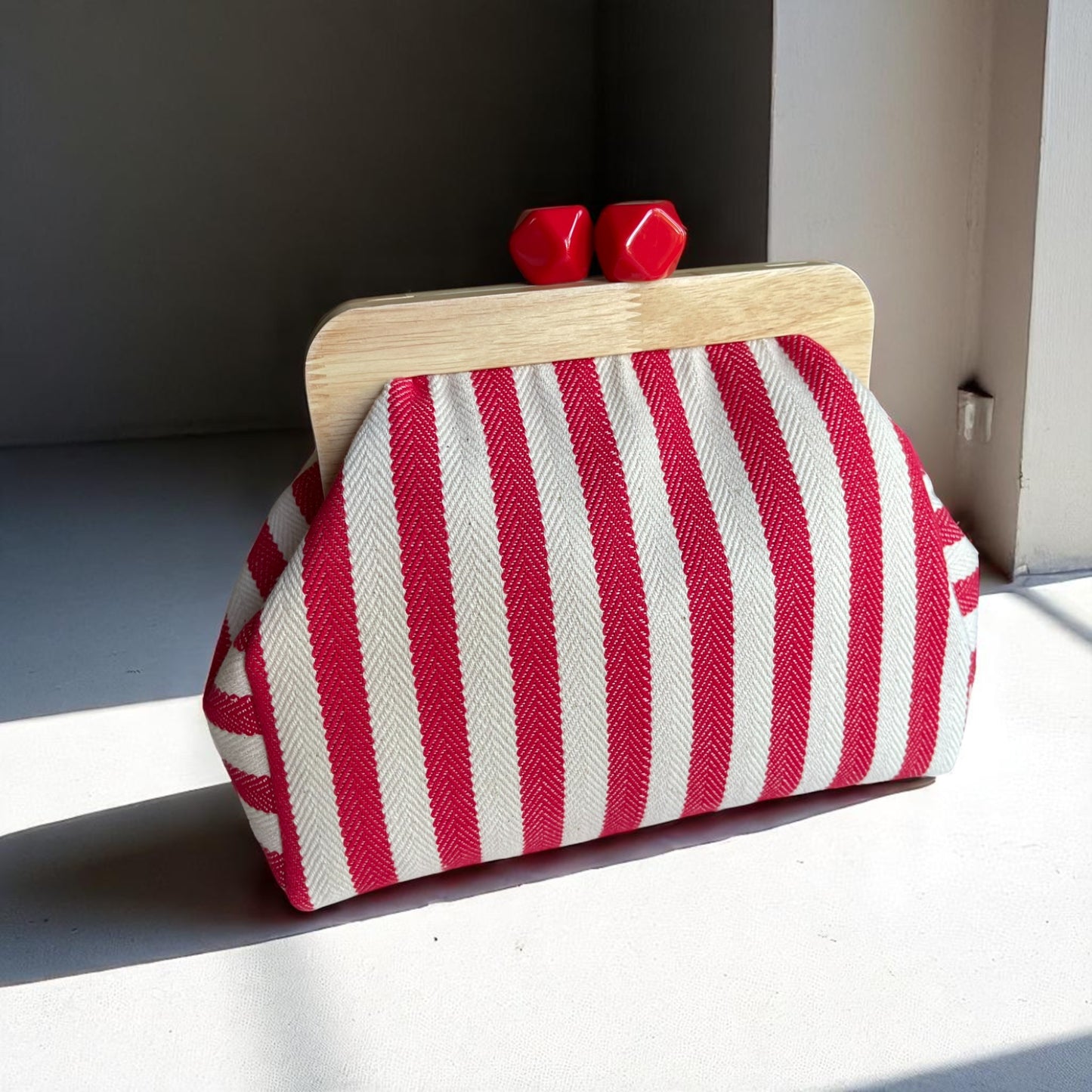 Red Stripe Cotton Canvas Bag Set – Tote, Clutch & Pouch Trio