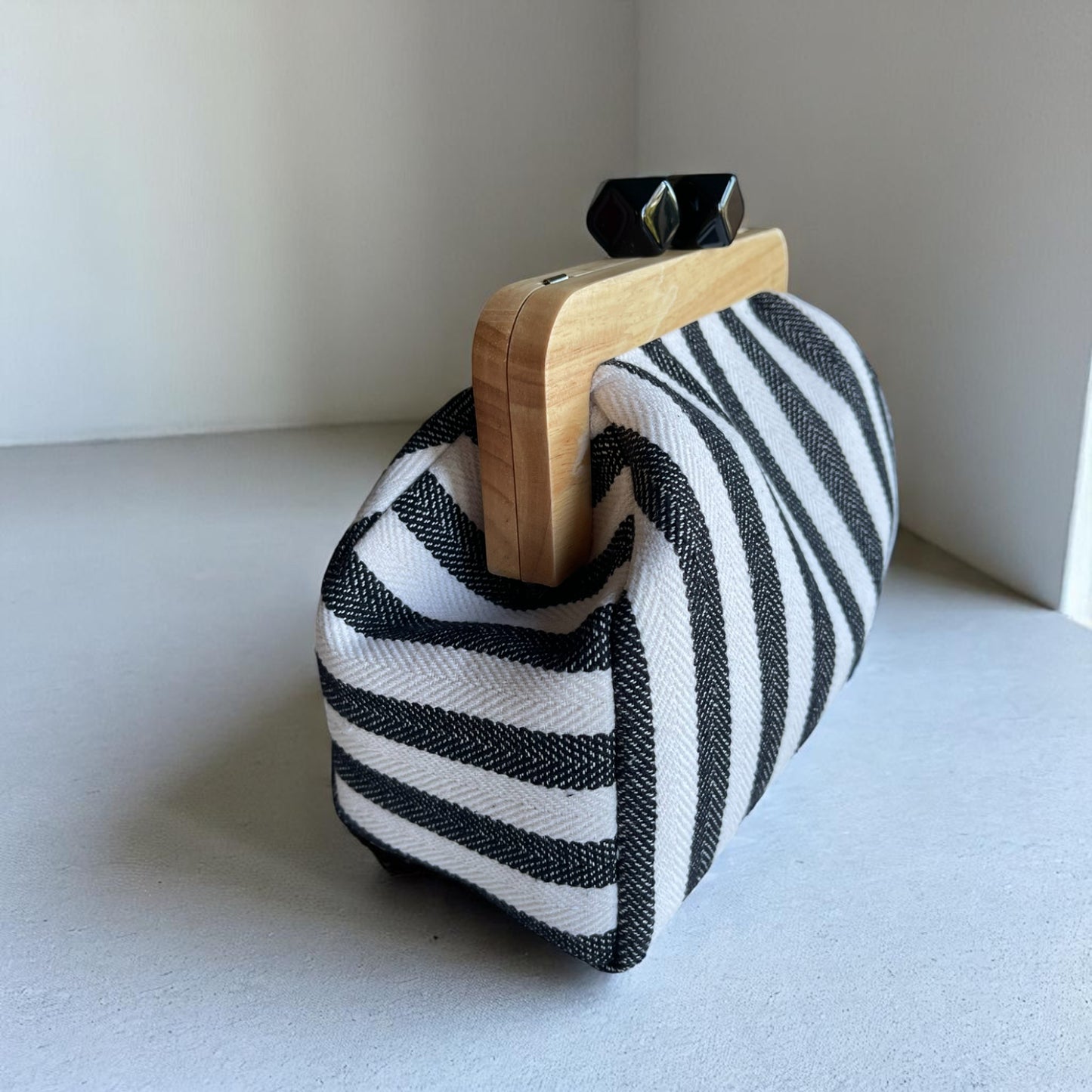 Black Stripe Cotton Canvas Bag Set – Tote, Clutch & Pouch Trio