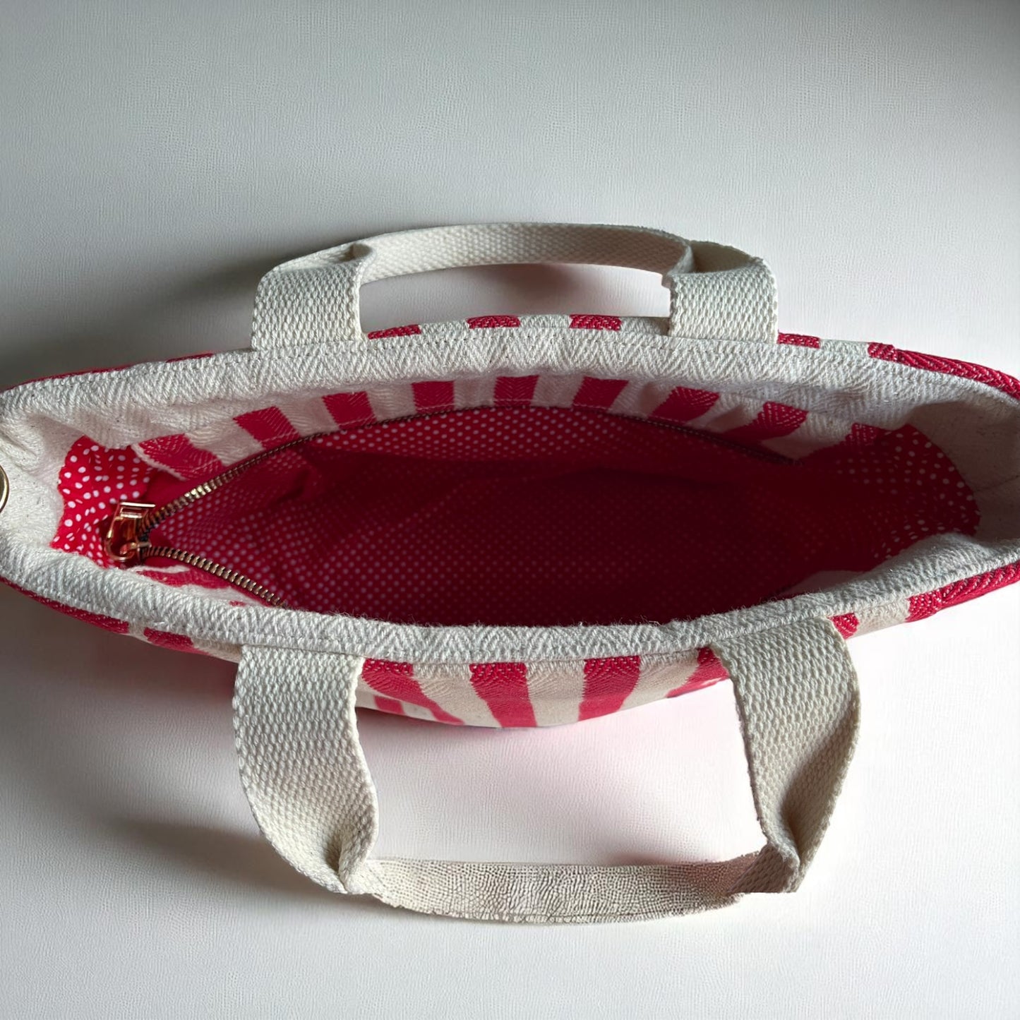 Red Stripe Cotton Canvas Bag Set – Tote, Clutch & Pouch Trio
