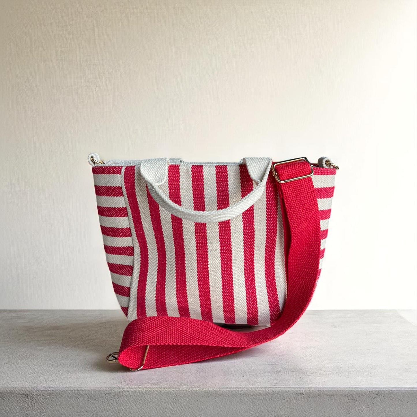 Red Stripe Cotton Canvas Bag Set – Tote, Clutch & Pouch Trio