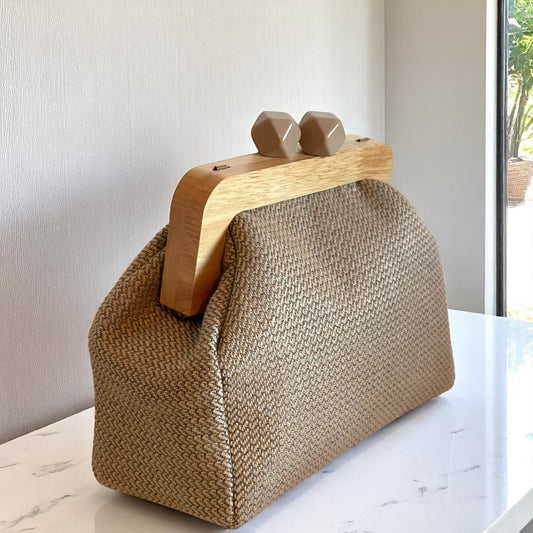 Woven Texture Handmade Clutch with Wood Frame – Made in Türkiye