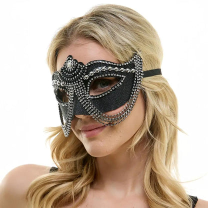 Layered Chain Accent Glittered Masquerade Halloween Mask - Uncategorized from Glam Duchess