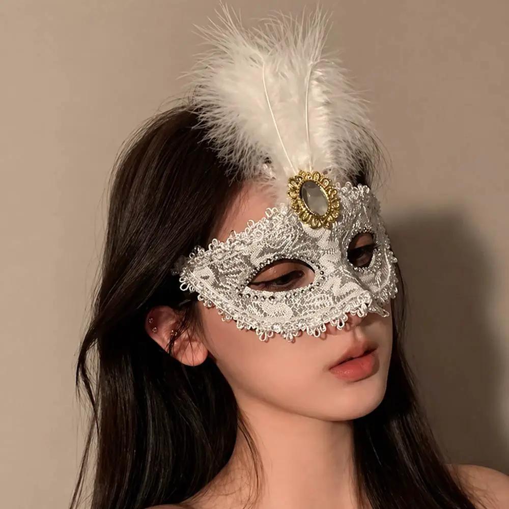 Feather Accent Sequin Embellished Masquerade Costume Eye Party - Masks from Glam Duchess
