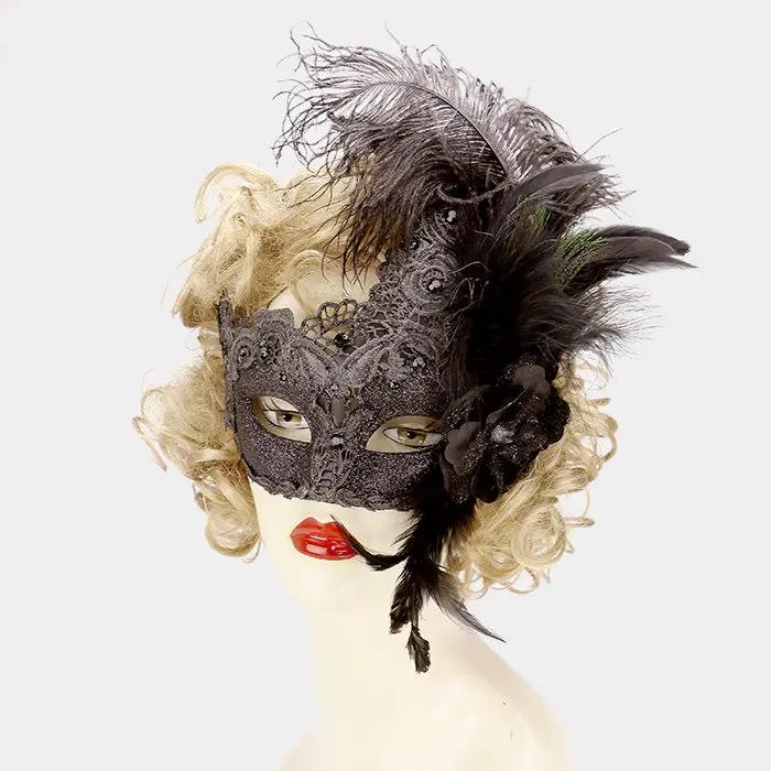Halloween Feather Flower Masquerade Mask - Masks from Glam Duchess