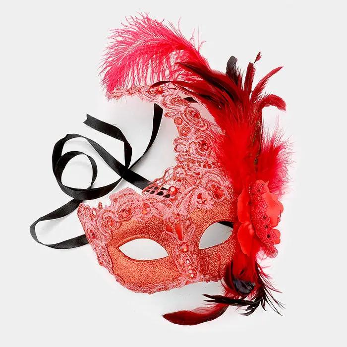 Halloween Feather Flower Masquerade Mask - Masks from Glam Duchess