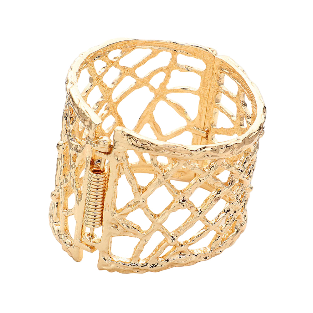 Hollow Out Cut Textured Metal Hinged Bracelet