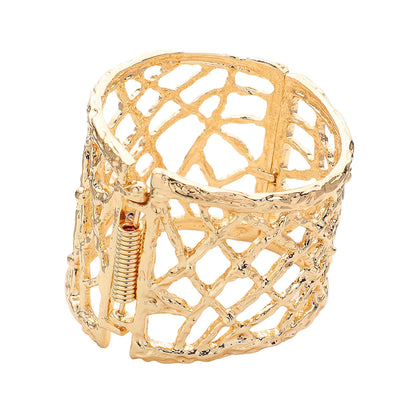Hollow Out Cut Textured Metal Hinged Bracelet
