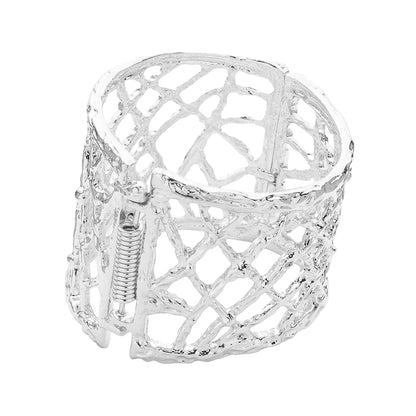 Hollow Out Cut Textured Metal Hinged Bracelet
