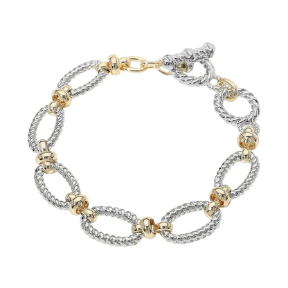 14K Gold Plated Two Tone Twisted Oval Link Drop Earrings Bracelet Set