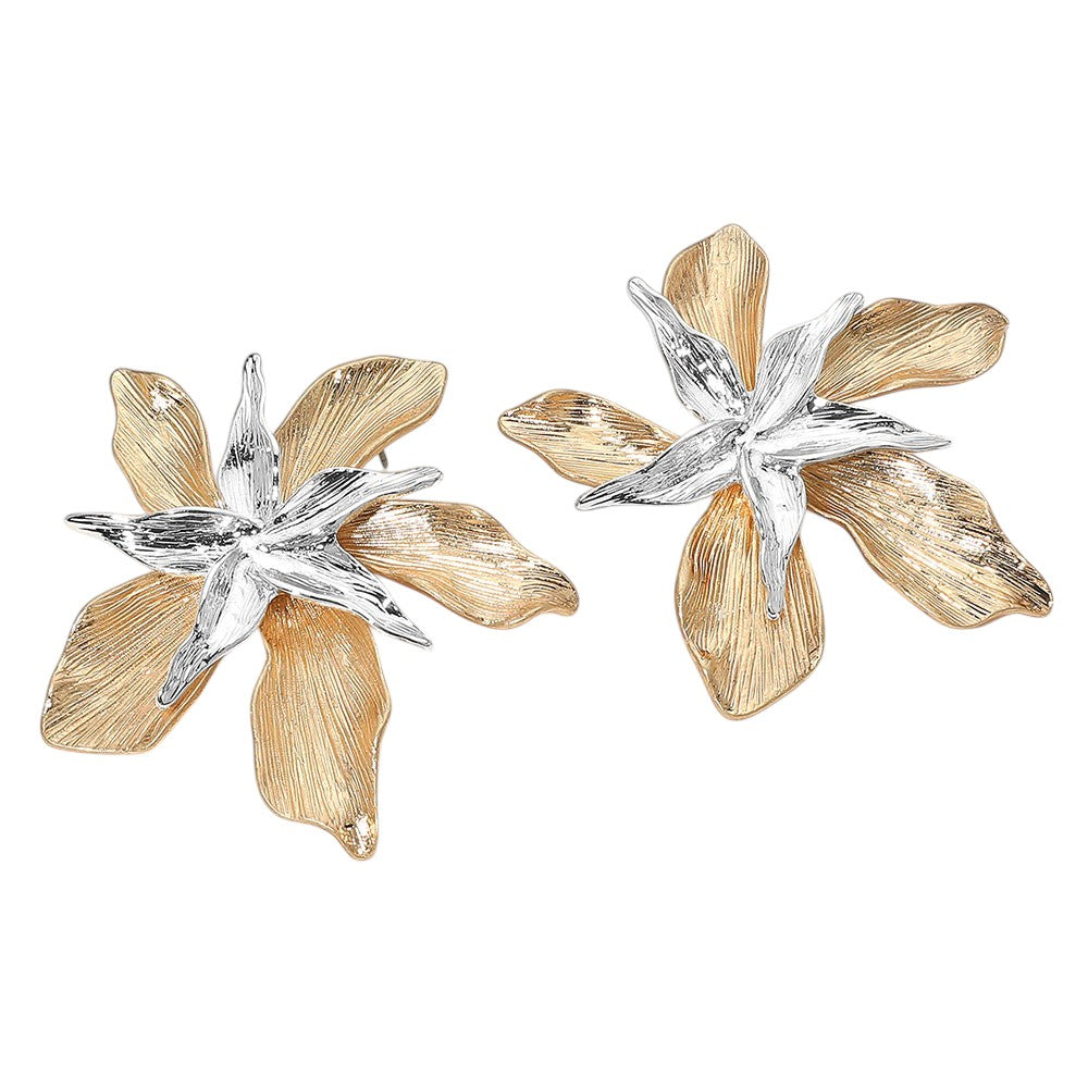 Textured Metal Flower Earrings