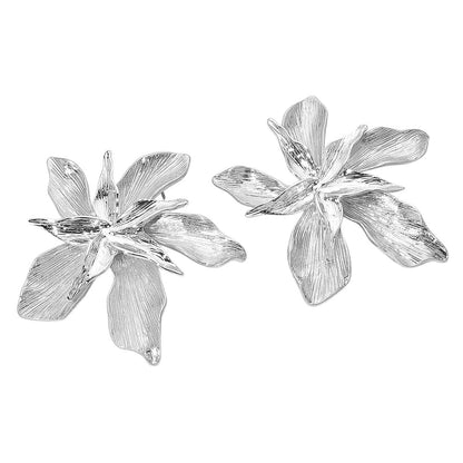 Textured Metal Flower Earrings