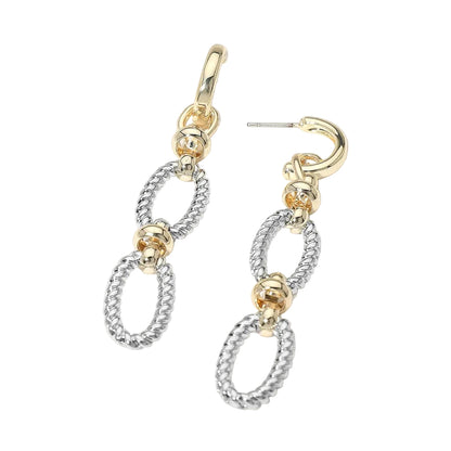 14K Gold Plated Two Tone Twisted Oval Link Drop Earrings Bracelet Set