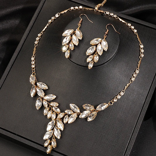 Elegant Handmade Rhinestone Bridal Jewelry Set in Gold/Silver