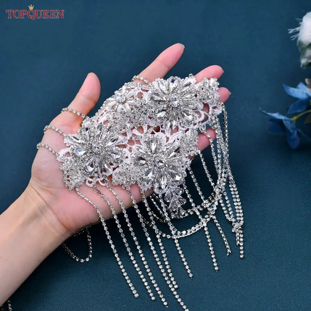 TOPQUEEN Hollow Out Long Tassel Shoulder Chain Bridal Wedding Multilayer Crystal Shawl Wedding Necklace Jewelry SG01 - from Glam Duchess