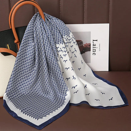 Luxury Satin Silk Square Scarf for Women, Printed Fashion Wrap, Shawl, Neckerchief