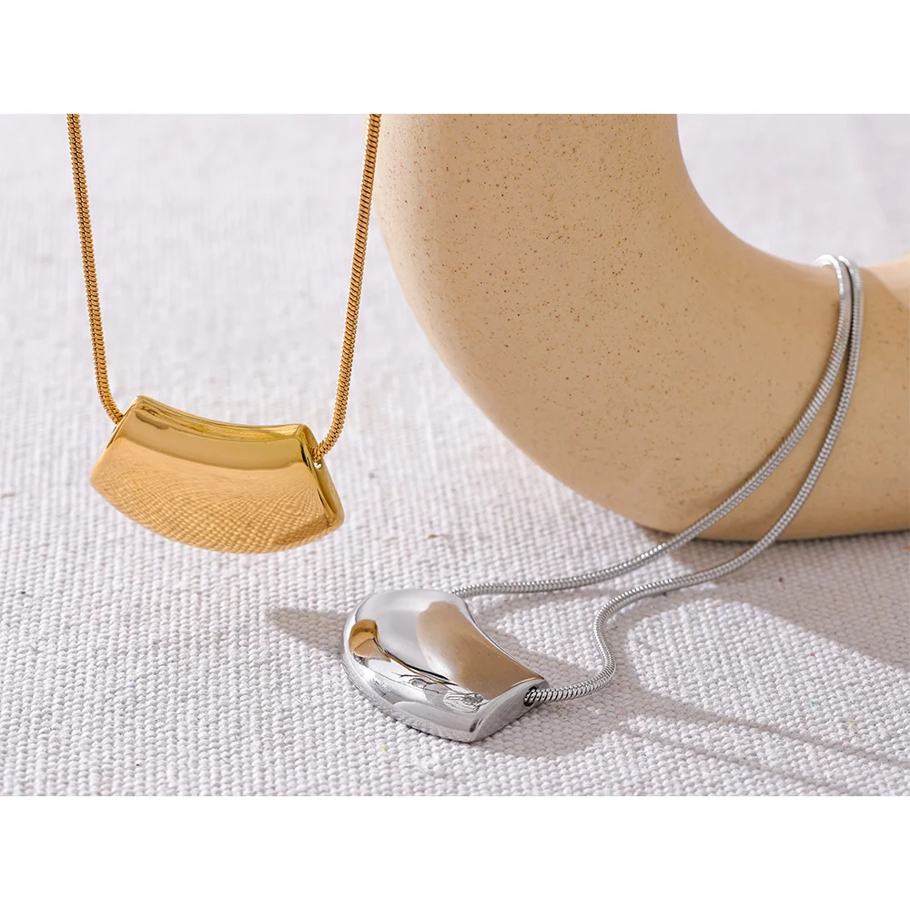 Luxe Minimal Stainless Steel Gold-Plated Geometric Pendant Necklace