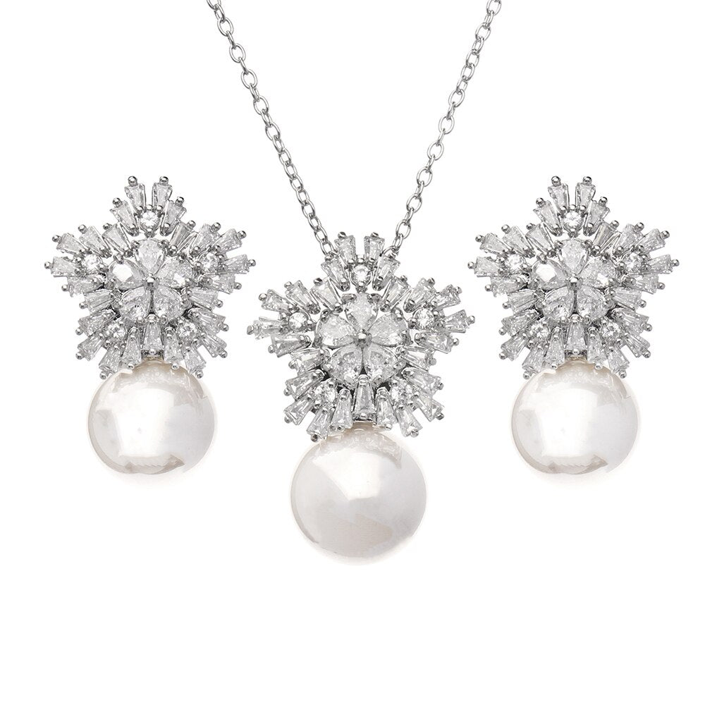 cubic zirconia jewelry set luxury pearl