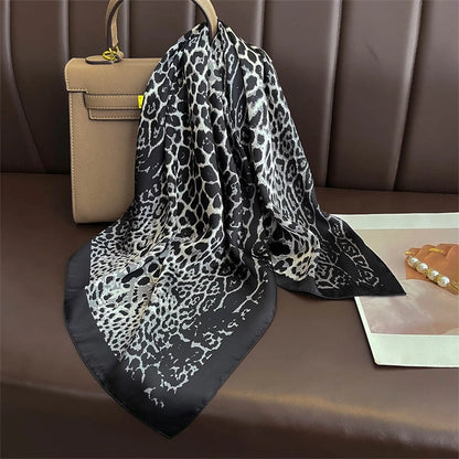 Luxury Satin Silk Square Scarf for Women, Printed Fashion Wrap, Shawl, Neckerchief