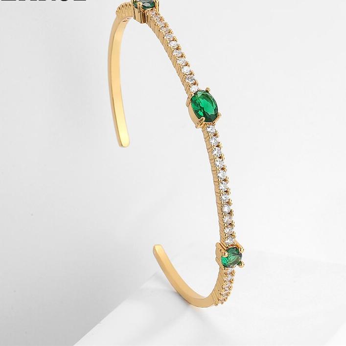 Green Pink Zircon Geometric Cuff Bracelet