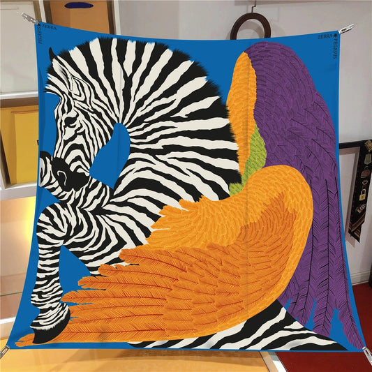 The Four Seasons Jungle Zebra Twill Silk Scarf – Luxury Square Wrap for Women, Hijab, Foulard, Beach & Sunscreen Bandana