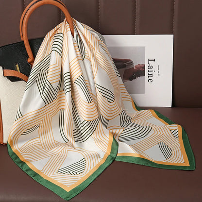 Luxury Satin Silk Square Scarf for Women, Printed Fashion Wrap, Shawl, Neckerchief