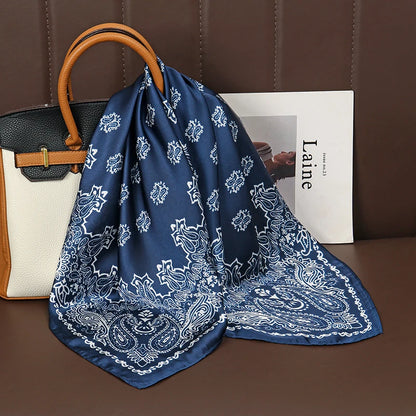 Luxury Satin Silk Square Scarf for Women, Printed Fashion Wrap, Shawl, Neckerchief