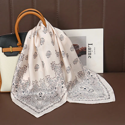 Luxury Satin Silk Square Scarf for Women, Printed Fashion Wrap, Shawl, Neckerchief