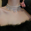 Elegant Pearl Tassel Water Drop Necklace Choker with Zircon Crystals