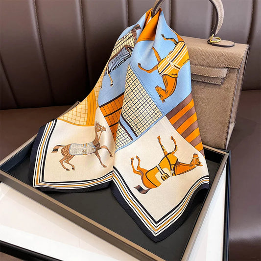 Printed Silk Square Scarf – Women's Satin Hairband, Shawl & Neckerchief