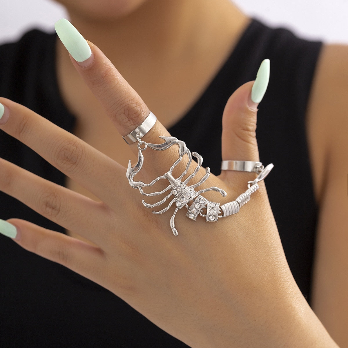 adjustable fit punk scorpion zircon charm adjustable ring