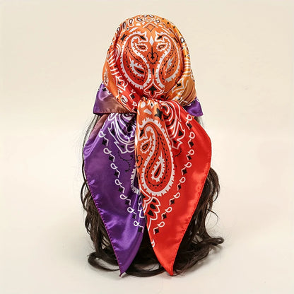 Handkerchiefs Hair Silk Scarf 90*90cm Print Satin Big Square Silk Scarves Shawls for Women Luxury Brand Designer Hijab Headband - Glam Duchess
