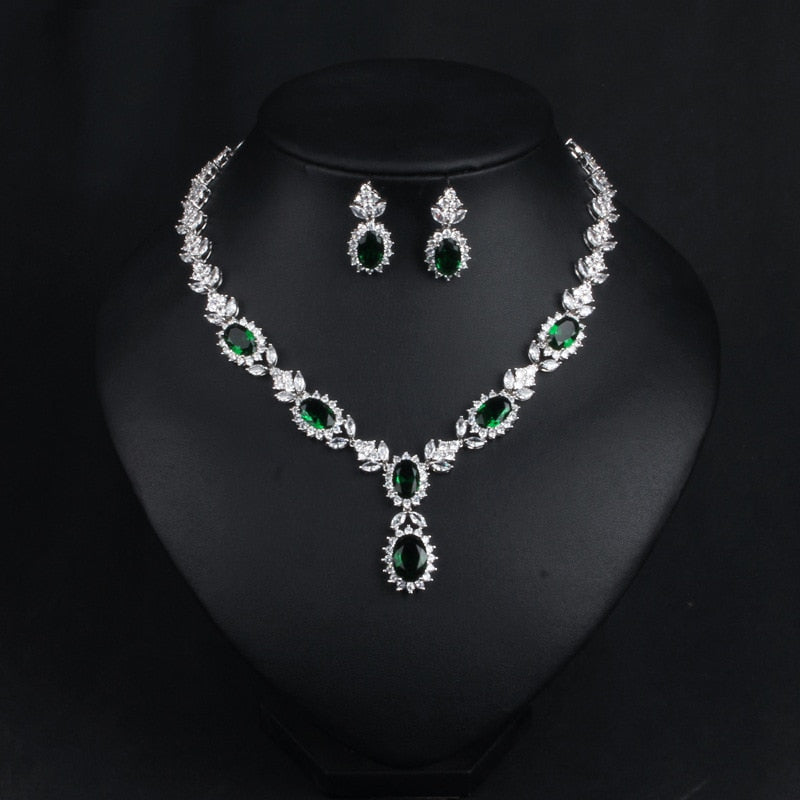 Exquisite Emerald Green Cubic Zirconia Necklace and Earrings Set
 
 Make a stunning statement with this exquisite jewelry set, featuring a captivating emerald green cubic zircon necklace and earrings. Whether you're attending a wGlam DuchessGlam DuchessExquisite Emerald Green Cubic Zirconia Necklace