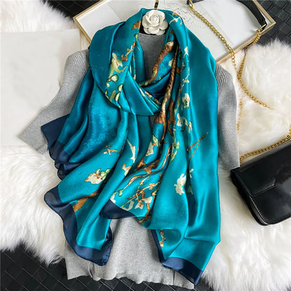 Elegant Floral Print Lightweight Satin Scarf Shawl 180*85cm