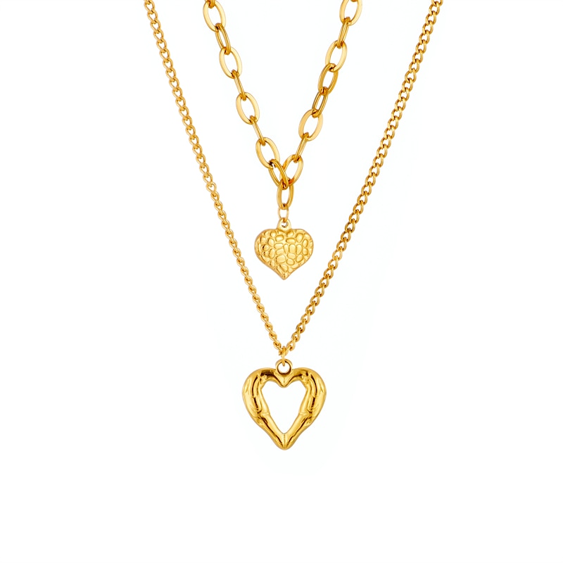 Gold Stainless Steel Heart Pendant Necklace