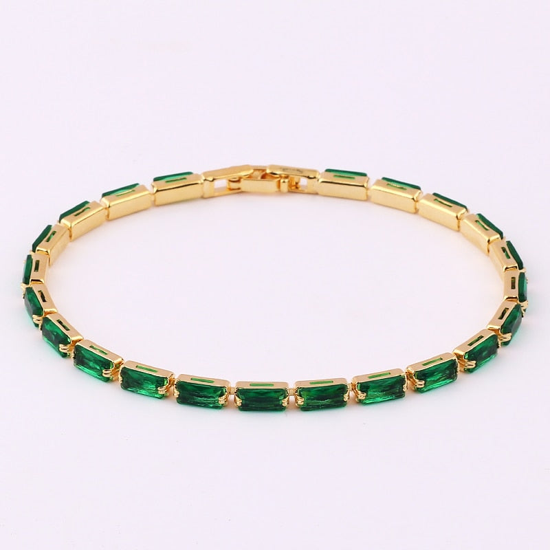 Adjustable Green Cubic Zirconia Tennis Bracelet in 18K Gold Plating