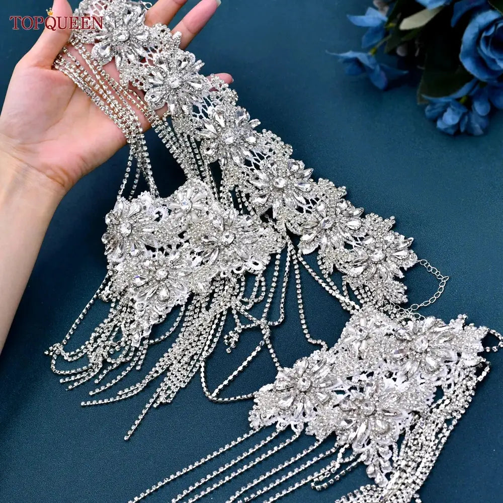 TOPQUEEN Hollow Out Long Tassel Shoulder Chain Bridal Wedding Multilayer Crystal Shawl Wedding Necklace Jewelry SG01 - from Glam Duchess