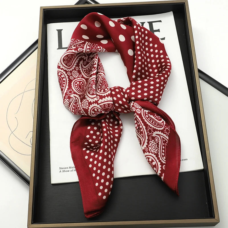 Luxury Satin Silk Square Scarf for Women, Printed Fashion Wrap, Shawl, Neckerchief