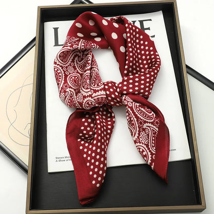Luxury Satin Silk Square Scarf for Women, Printed Fashion Wrap, Shawl, Neckerchief