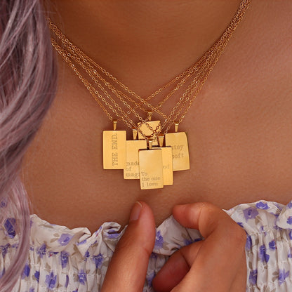 Unique Message Square Tarot Necklace in Stainless Steel with 18k Gold Plating