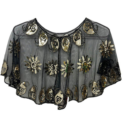 Floral Sequin Embellished Sheer Cape Shawl Top