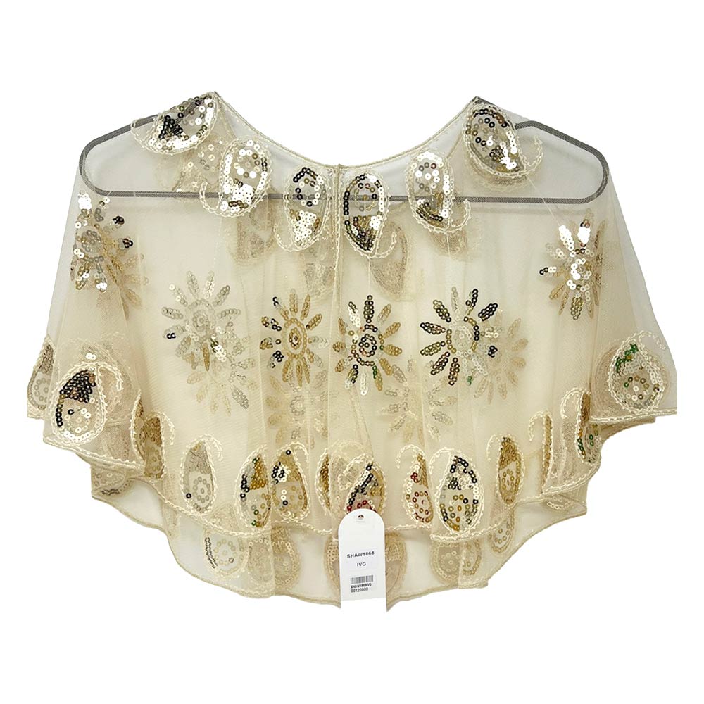 Floral Sequin Embellished Sheer Cape Shawl Top