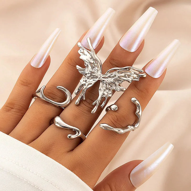 Butterfly Irregular Wave Knuckle Rings Set